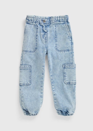 Girls Blue Washed Cargo Jeans (1-7yrs)