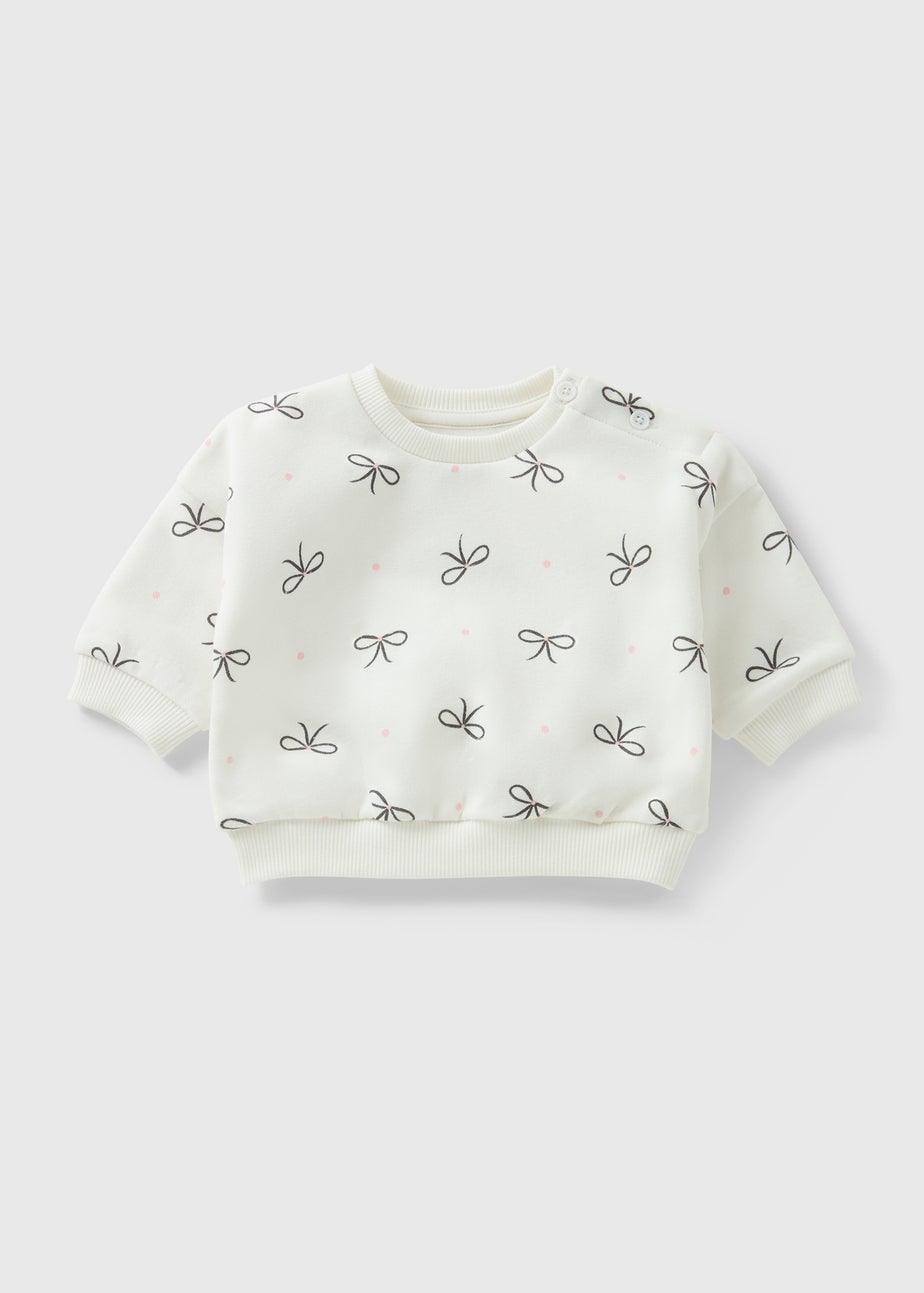 Baby Cream Bow Mono Sweatshirt (Newborn-23mths)