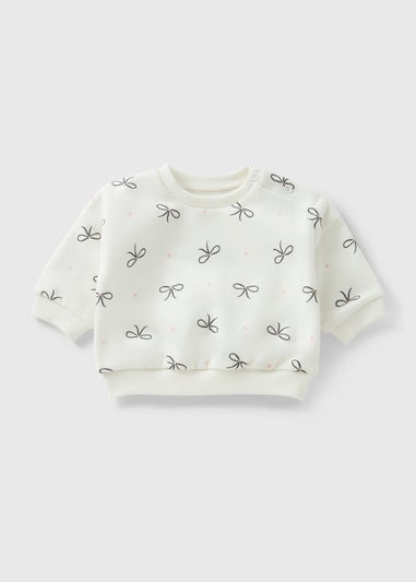 Baby Cream Bow Mono Sweatshirt (Newborn-23mths)