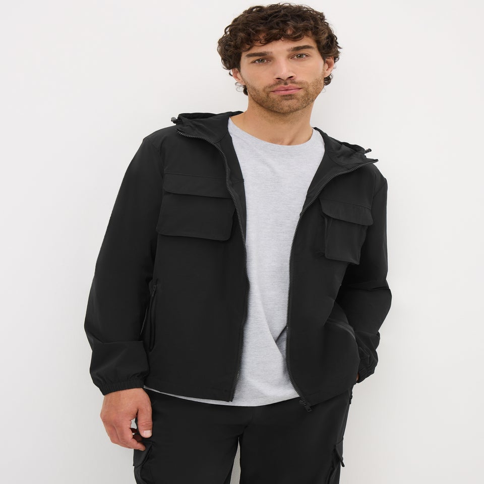 Black Hooded Co-Ord Windbreaker