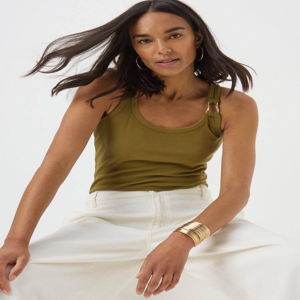 Green Ribbed Gold Hardware Detail Vest