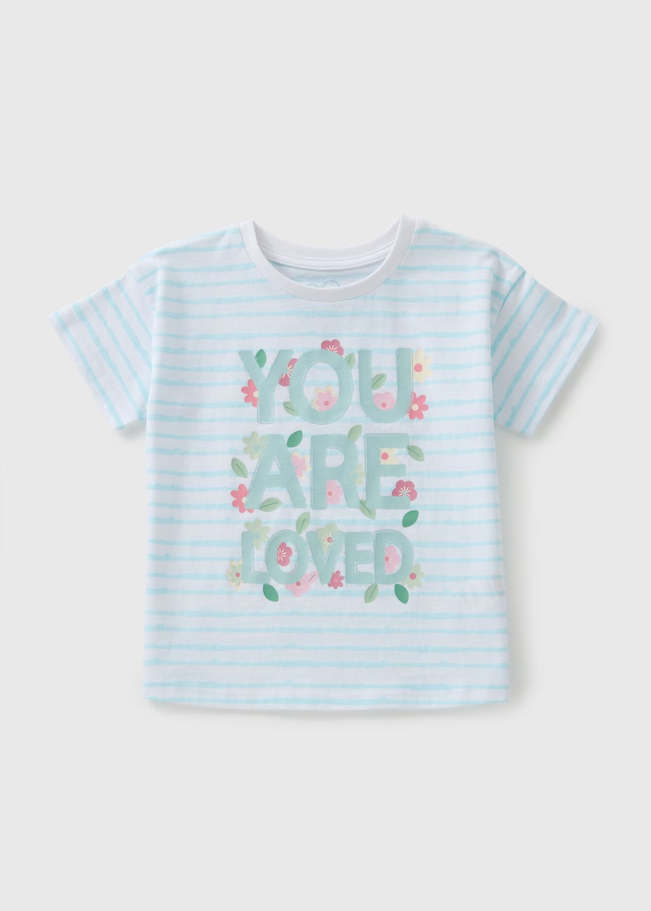 Girls Blue Stripe Loved T-Shirt (1-7yrs)