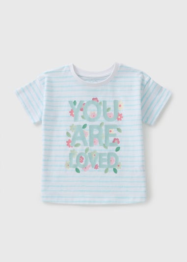 Girls Blue Stripe Loved T-Shirt (1-7yrs)