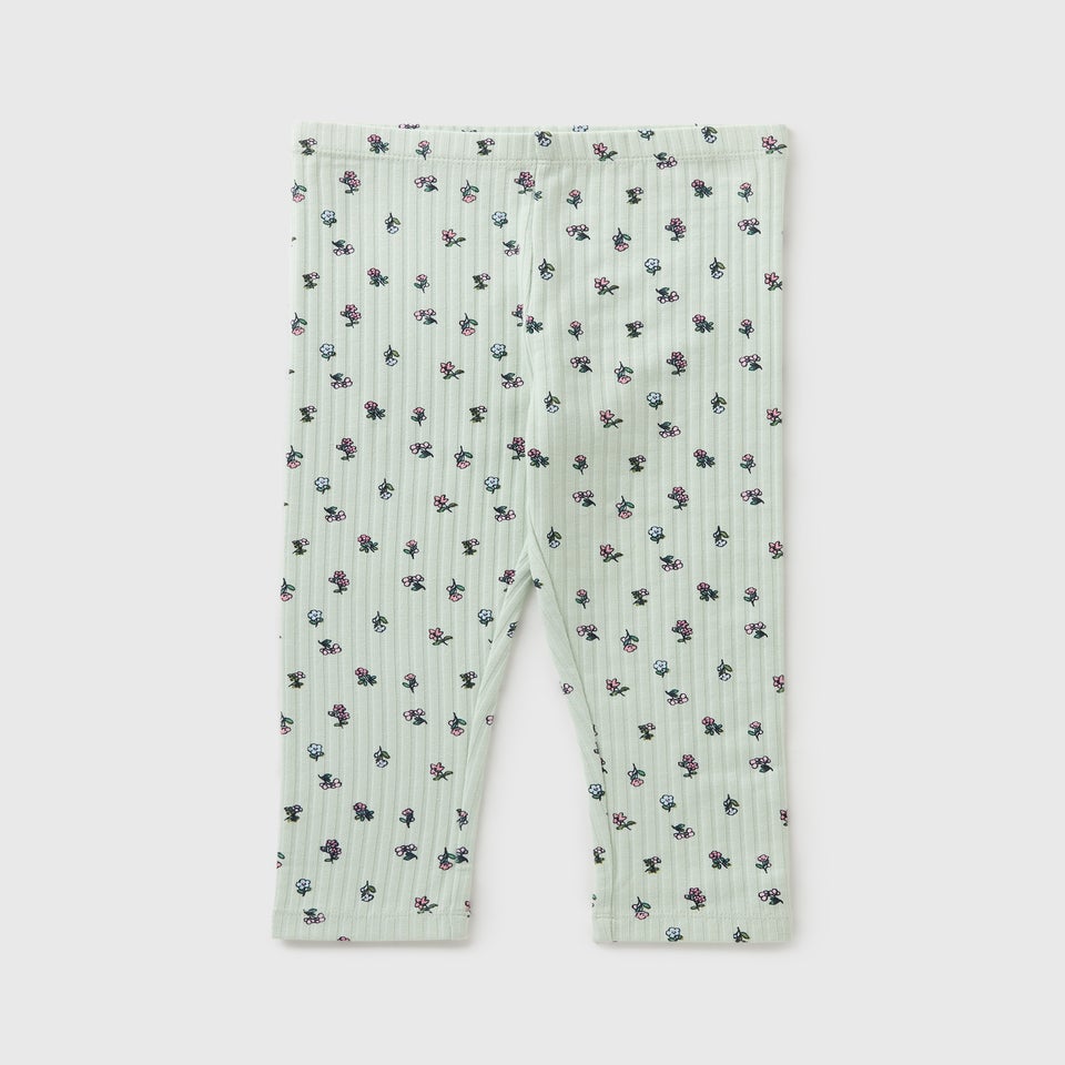 Girls Sage Floral Ribbed Leggings (1-7yrs)