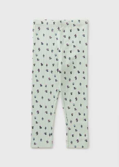 Girls Sage Floral Ribbed Leggings (1-7yrs)