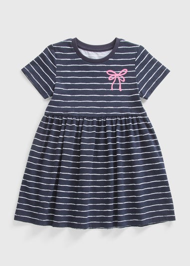 Girls Blue Stripe Jersey Dress (1-7yrs)