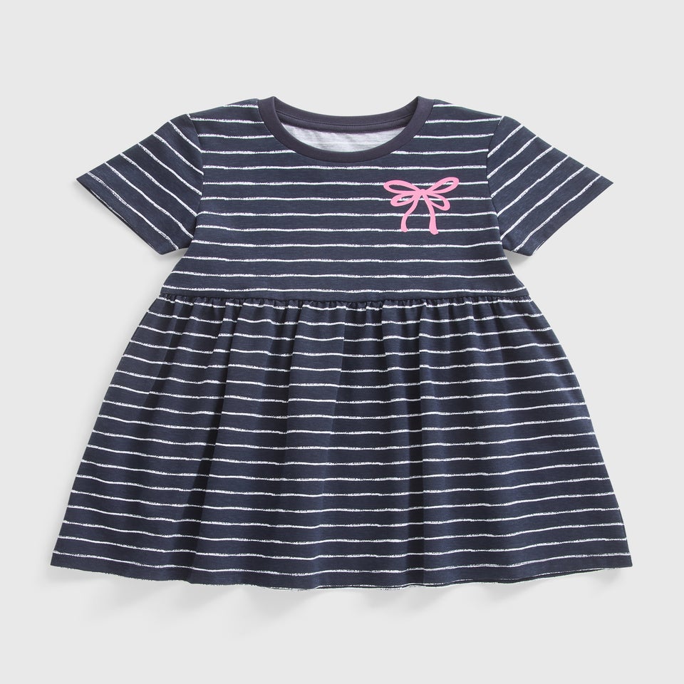 Girls Blue Stripe Jersey Dress (1-7yrs)