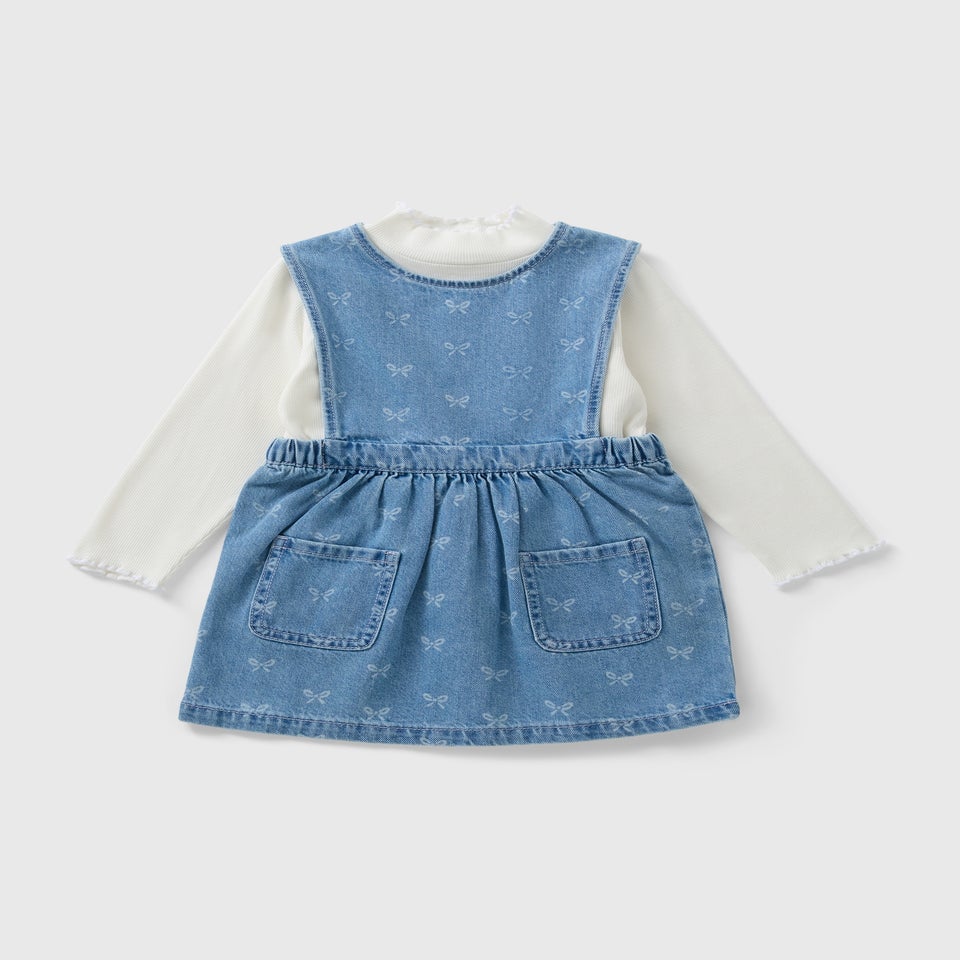 Girls Blue Denim Butterfly Dress Set (1-7yrs)