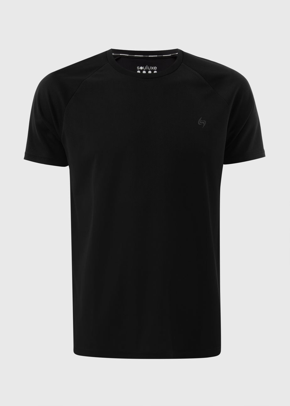 Souluxe Black Basic Solid Sports T-Shirt