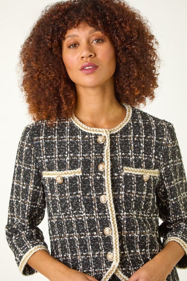 Roman Black Textured Check Pocket Jacket