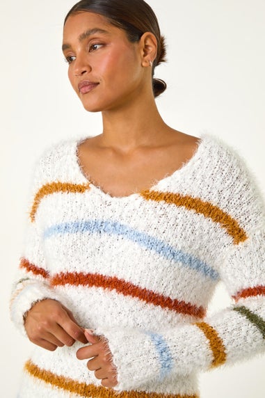 Roman Ivory Stripe Fluffy Knit Jumper