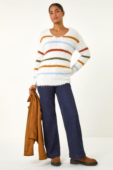 Roman Ivory Stripe Fluffy Knit Jumper