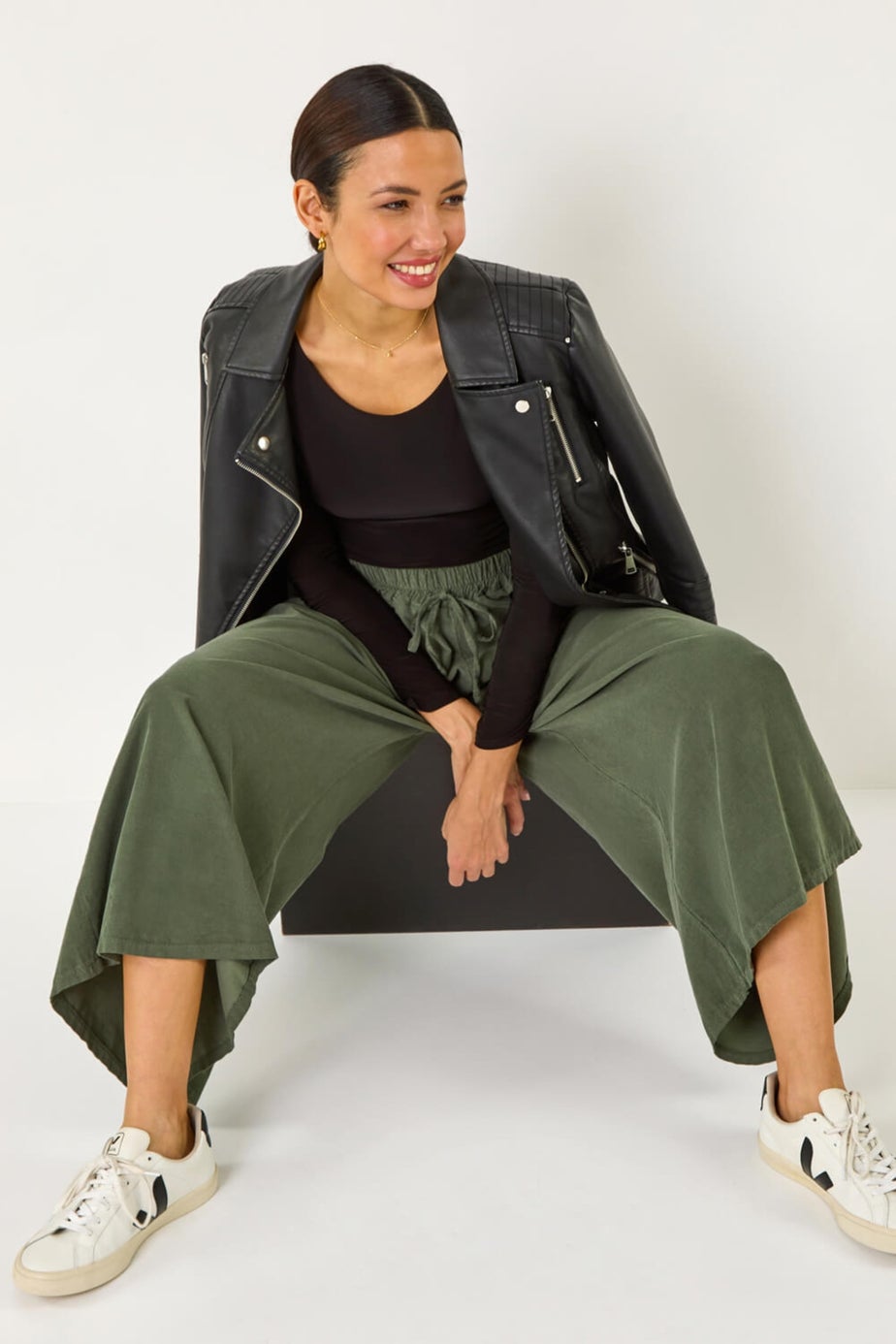 Roman Khaki Baby Corduroy Wide Leg Culotte