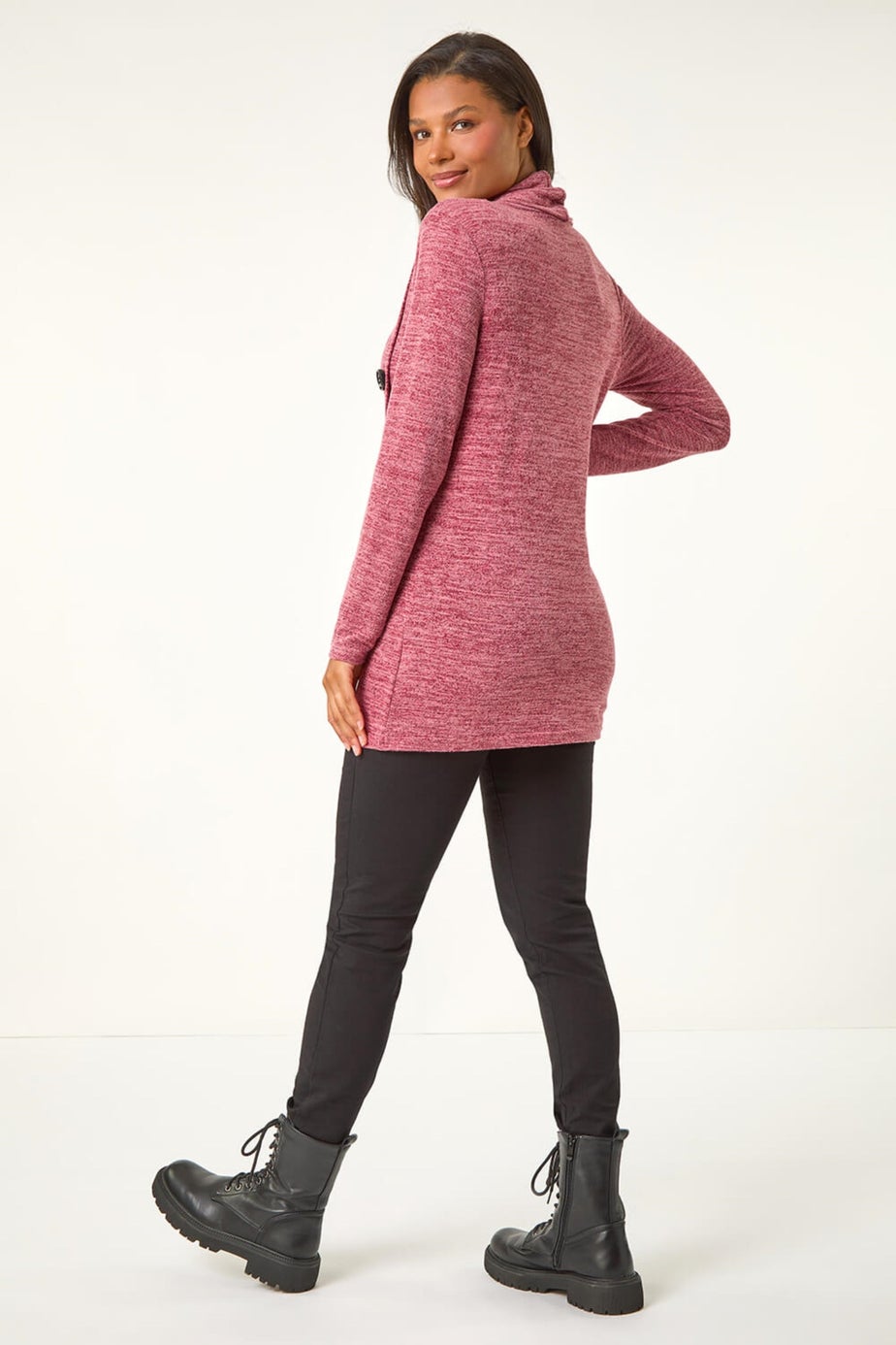 Roman Red  Cowl Neck Button Stretch Top