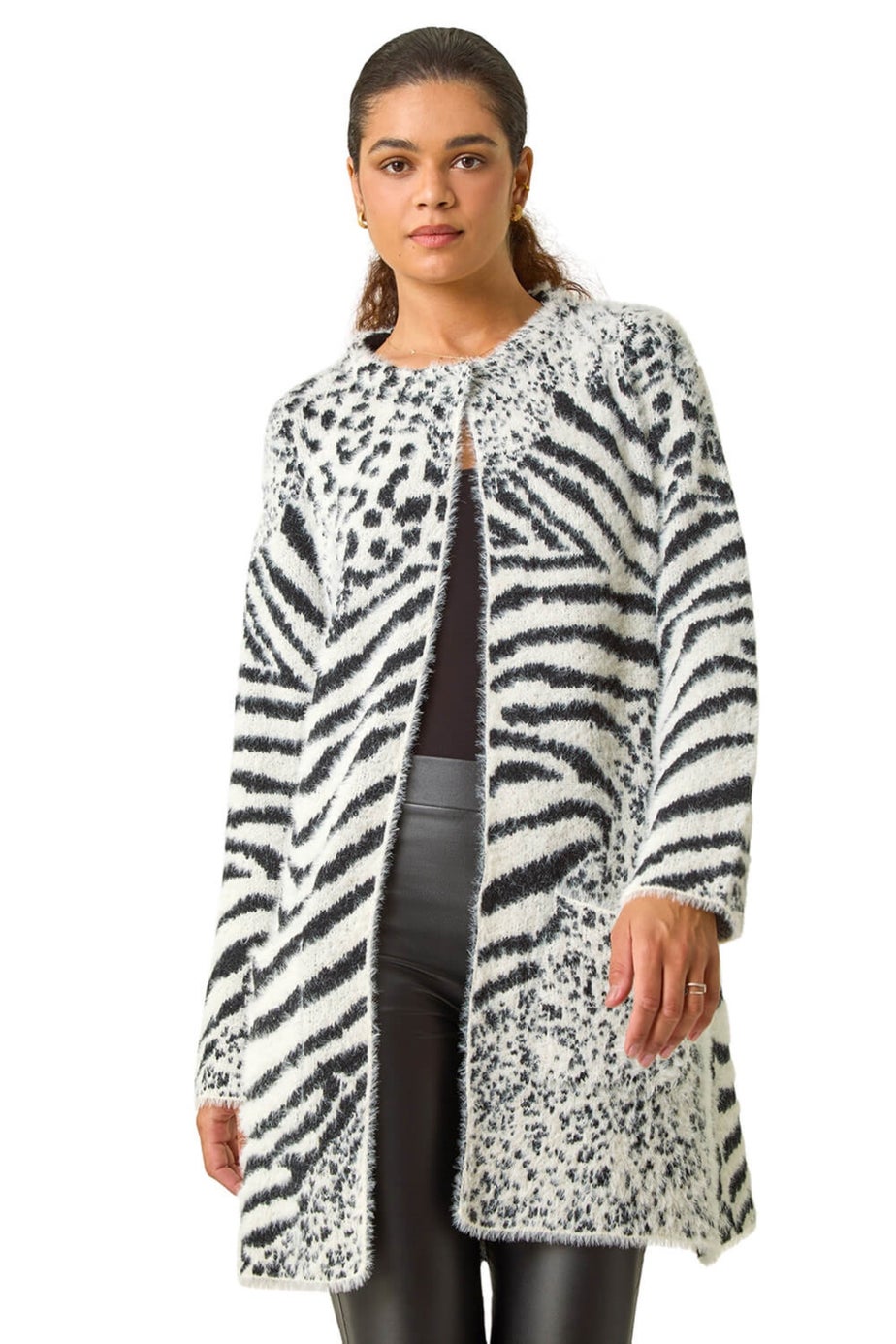 Roman Grey Abstract Animal Print Fluffy Cardigan