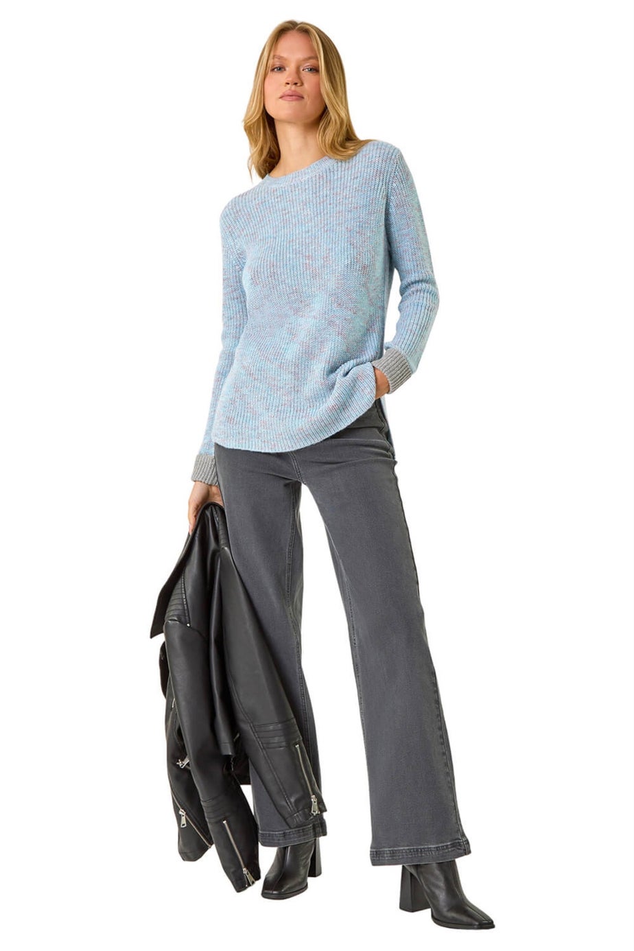 Roman Blue Contrast Cuff Knit Jumper