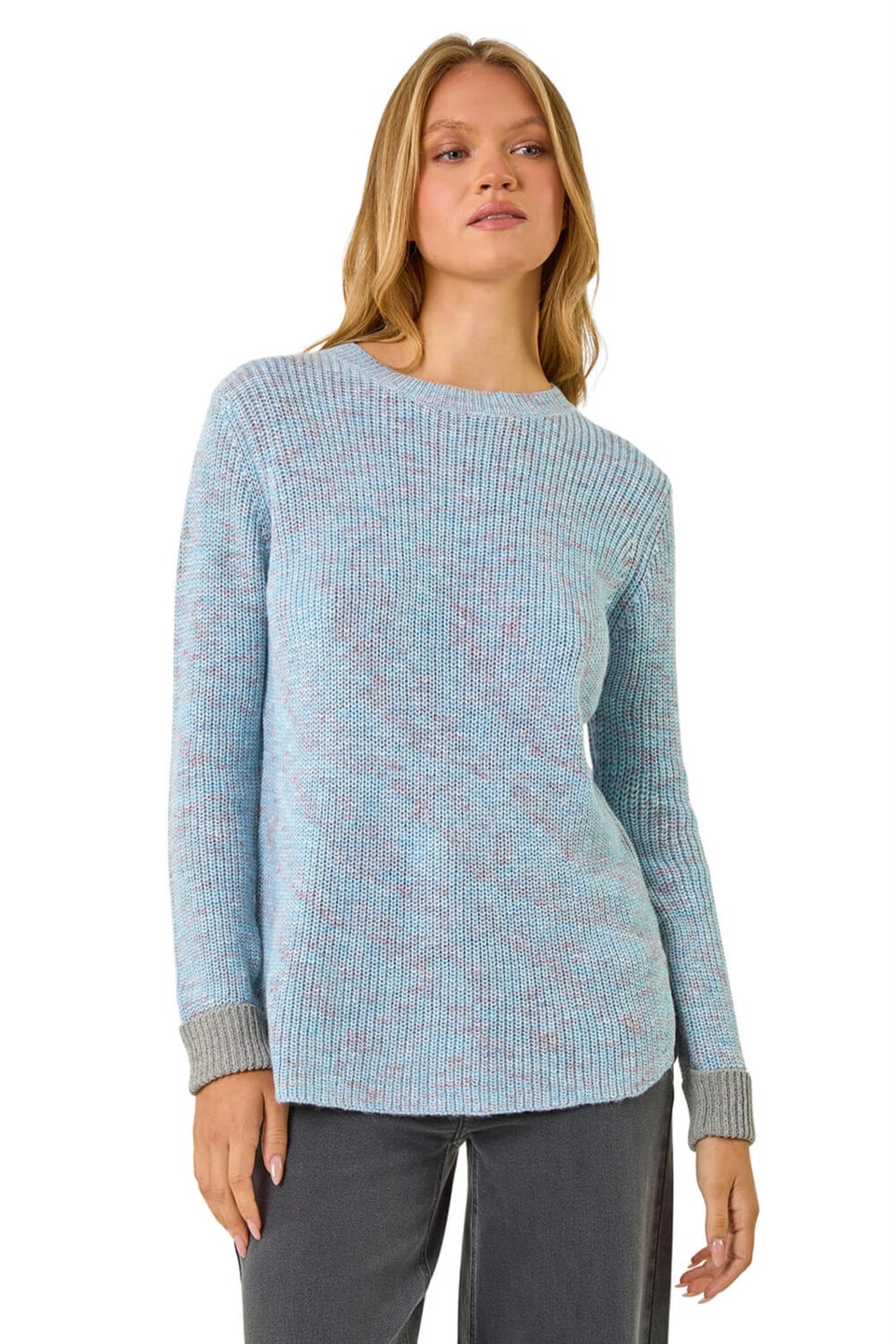 Roman Blue Contrast Cuff Knit Jumper