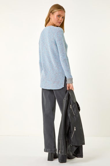 Roman Blue Contrast Cuff Knit Jumper