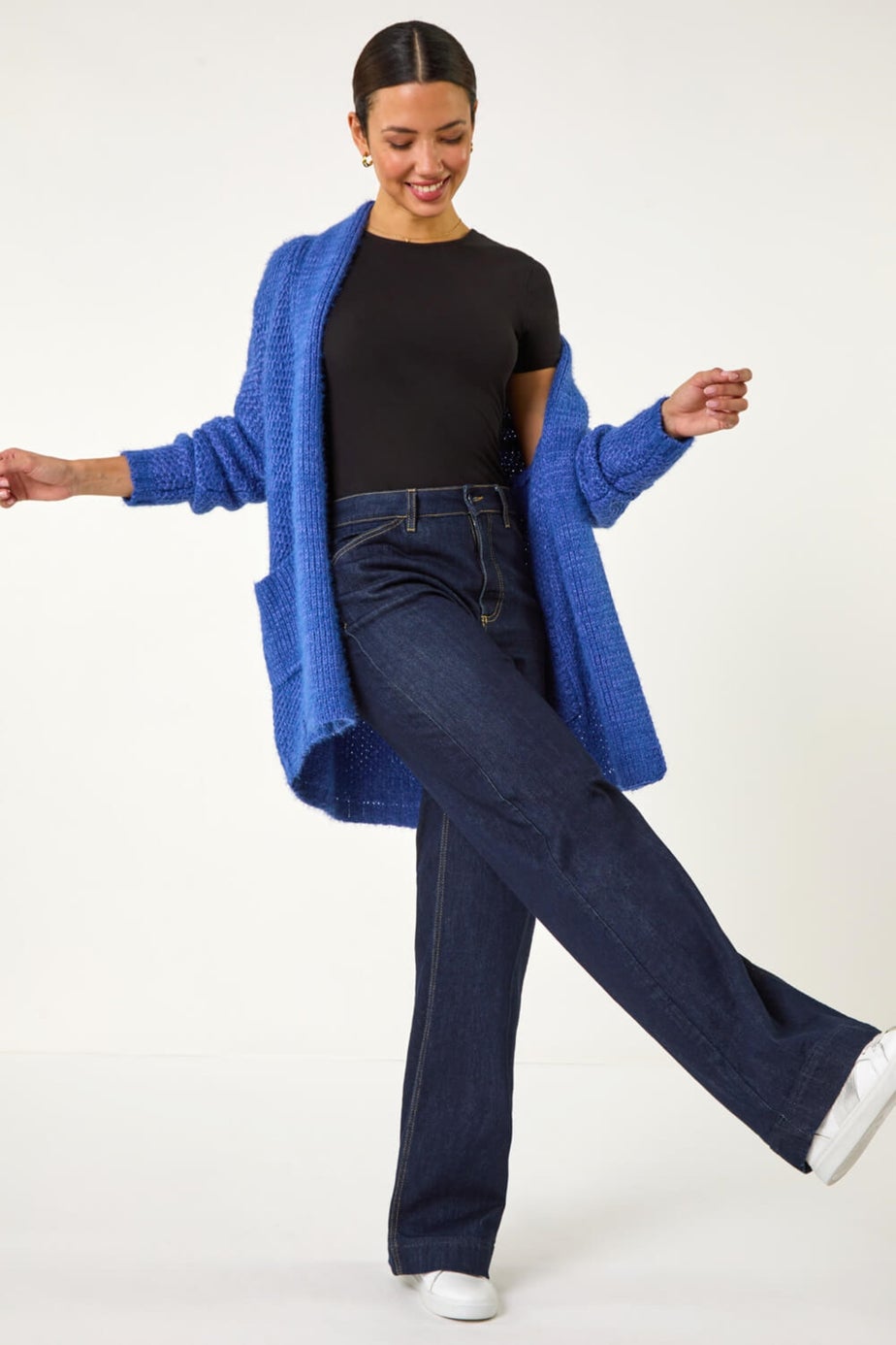 Roman Indigo Fluffy Textured Knit Cardigan