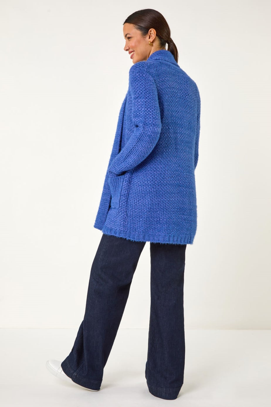 Roman Indigo Fluffy Textured Knit Cardigan
