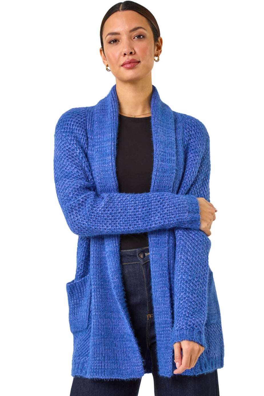 Roman Indigo Fluffy Textured Knit Cardigan