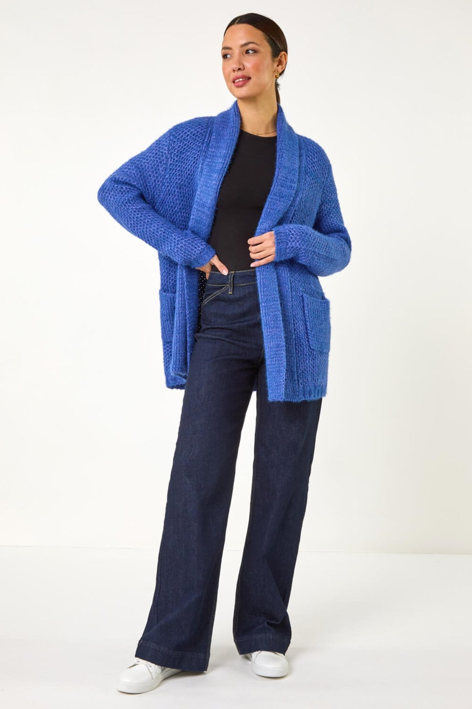 Roman Indigo Fluffy Textured Knit Cardigan
