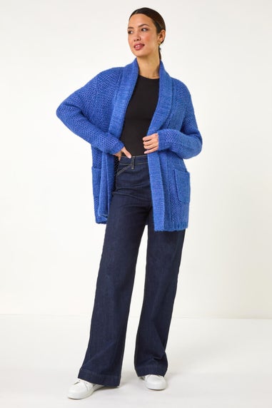Roman Indigo Fluffy Textured Knit Cardigan