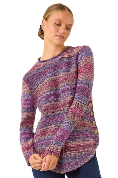 Roman Burgundy Spacedye Curved Hem Jumper