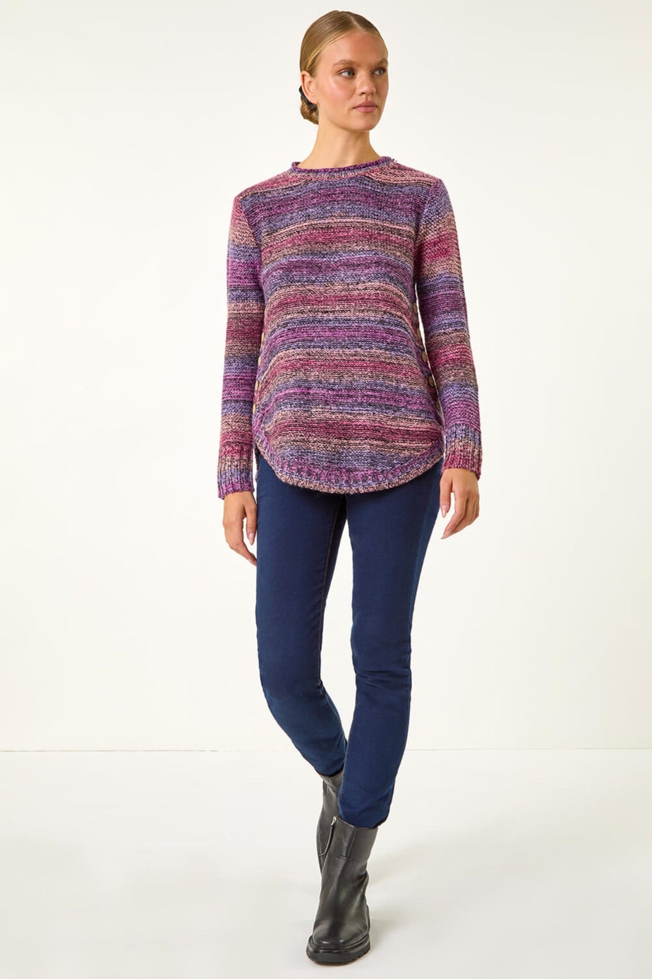 Roman Burgundy Spacedye Curved Hem Jumper