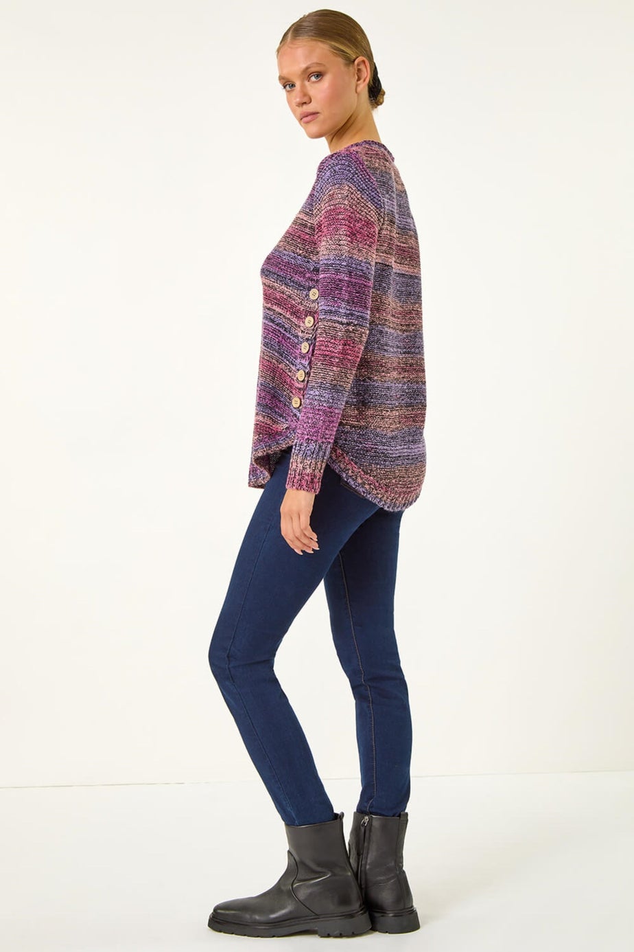 Roman Burgundy Spacedye Curved Hem Jumper