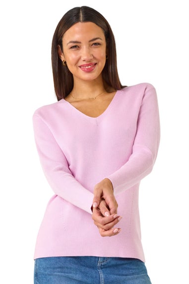 Roman Pink Soft Knit V-Neck Jumper