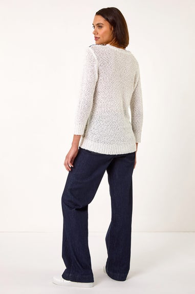 Roman Blue Textured Colour Block Jumper