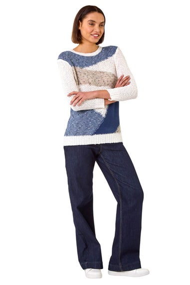 Roman Blue Textured Colour Block Jumper
