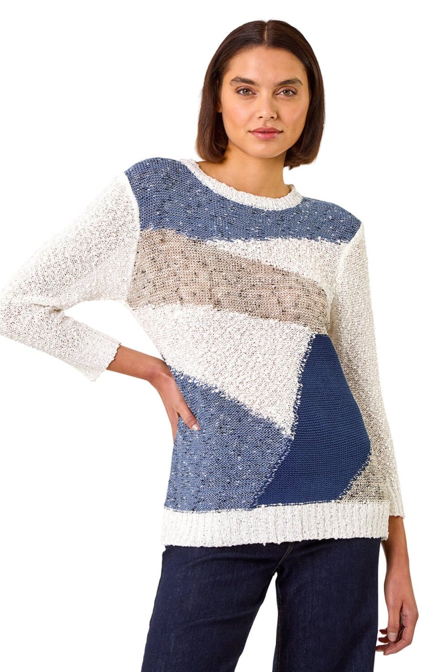 Roman Blue Textured Colour Block Jumper