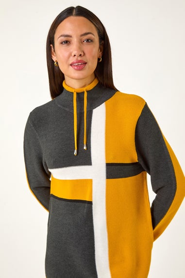 Roman Yellow Colour Block Roll Neck Knit