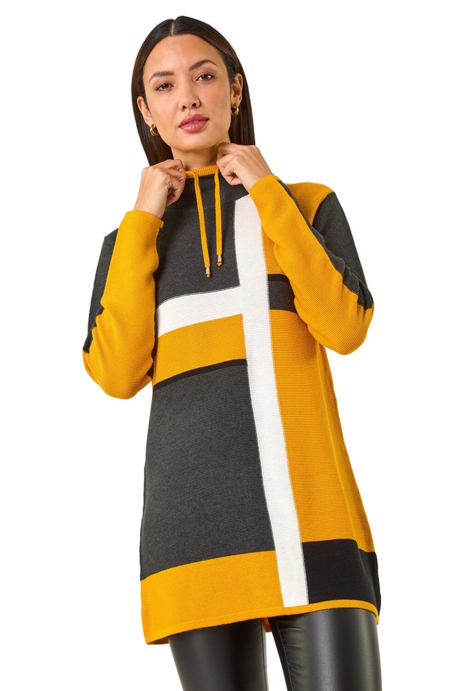 Roman Yellow Colour Block Roll Neck Knit