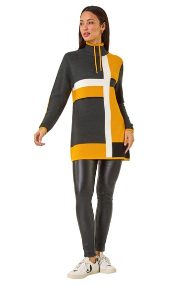 Roman Yellow Colour Block Roll Neck Knit