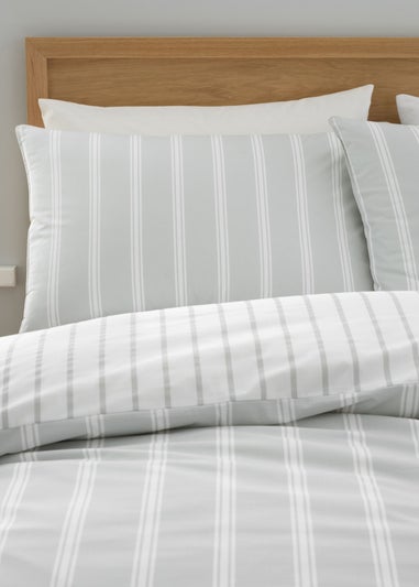 Bianca Fine Linens Ashford Stripe 200 Thread Count Cotton Percale Reversible Duvet Cover Set Silver Grey