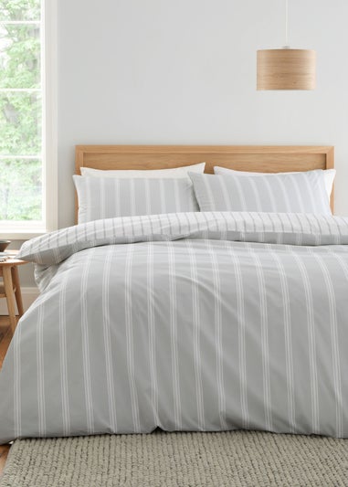 Bianca Fine Linens Ashford Stripe 200 Thread Count Cotton Percale Reversible Duvet Cover Set Silver Grey