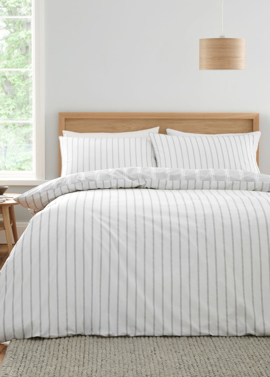 Bianca Fine Linens Ashford Stripe 200 Thread Count Cotton Percale Reversible Duvet Cover Set Silver Grey
