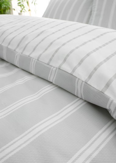 Bianca Fine Linens Ashford Stripe 200 Thread Count Cotton Percale Reversible Duvet Cover Set Silver Grey