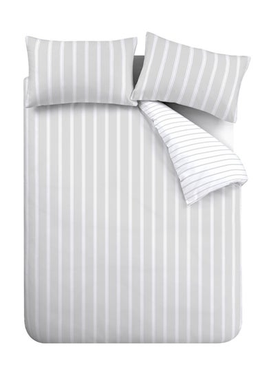 Bianca Fine Linens Ashford Stripe 200 Thread Count Cotton Percale Reversible Duvet Cover Set Silver Grey