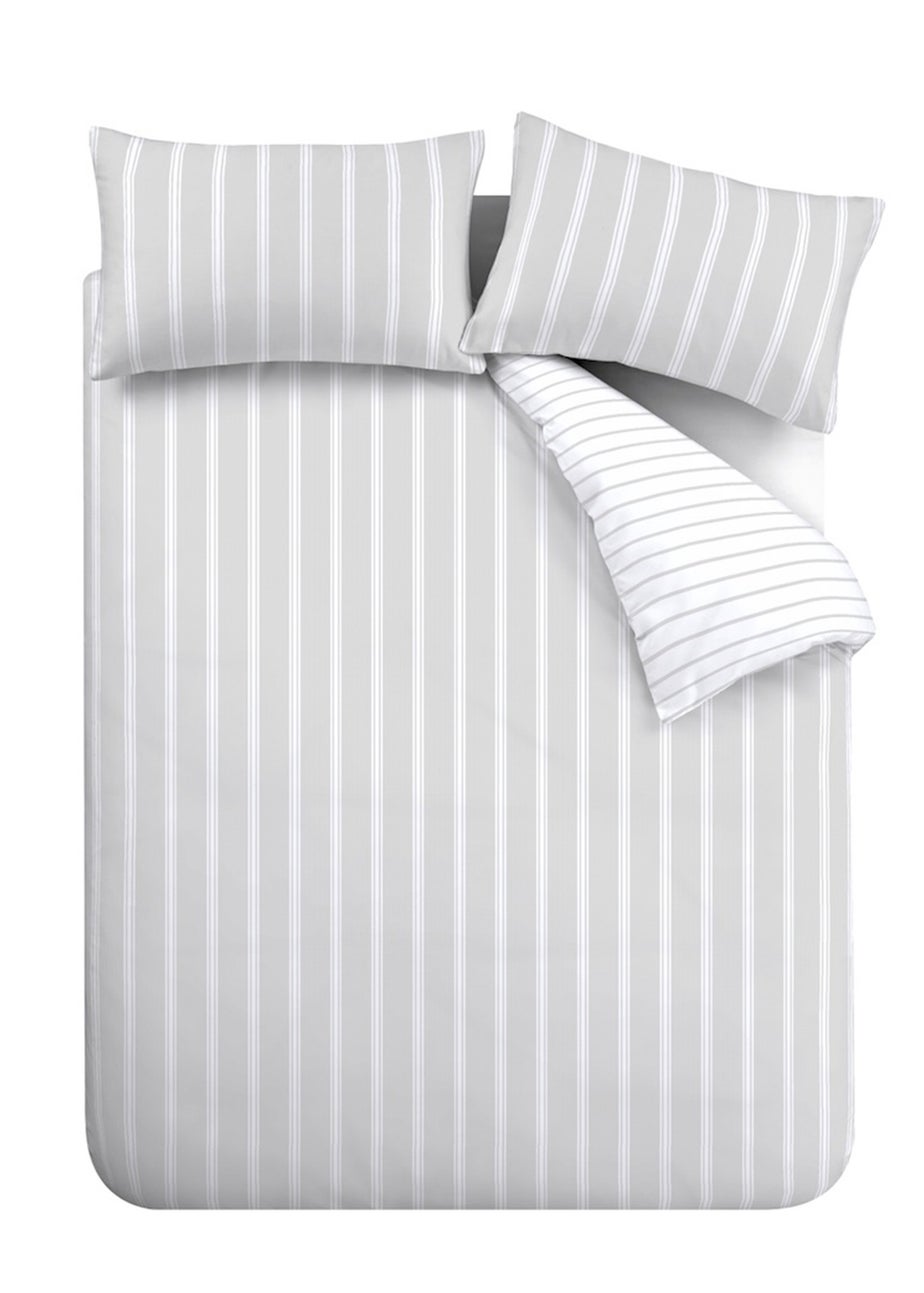 Bianca Fine Linens Ashford Stripe 200 Thread Count Cotton Percale Reversible Duvet Cover Set Silver Grey