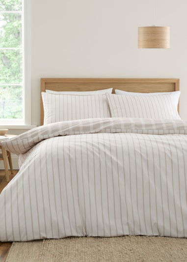 Bianca Fine Linens Ashford Stripe 200 Thread Count Cotton Percale Reversible Duvet Cover Set Natural
