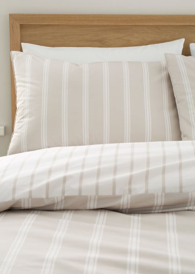 Bianca Fine Linens Ashford Stripe 200 Thread Count Cotton Percale Reversible Duvet Cover Set Natural