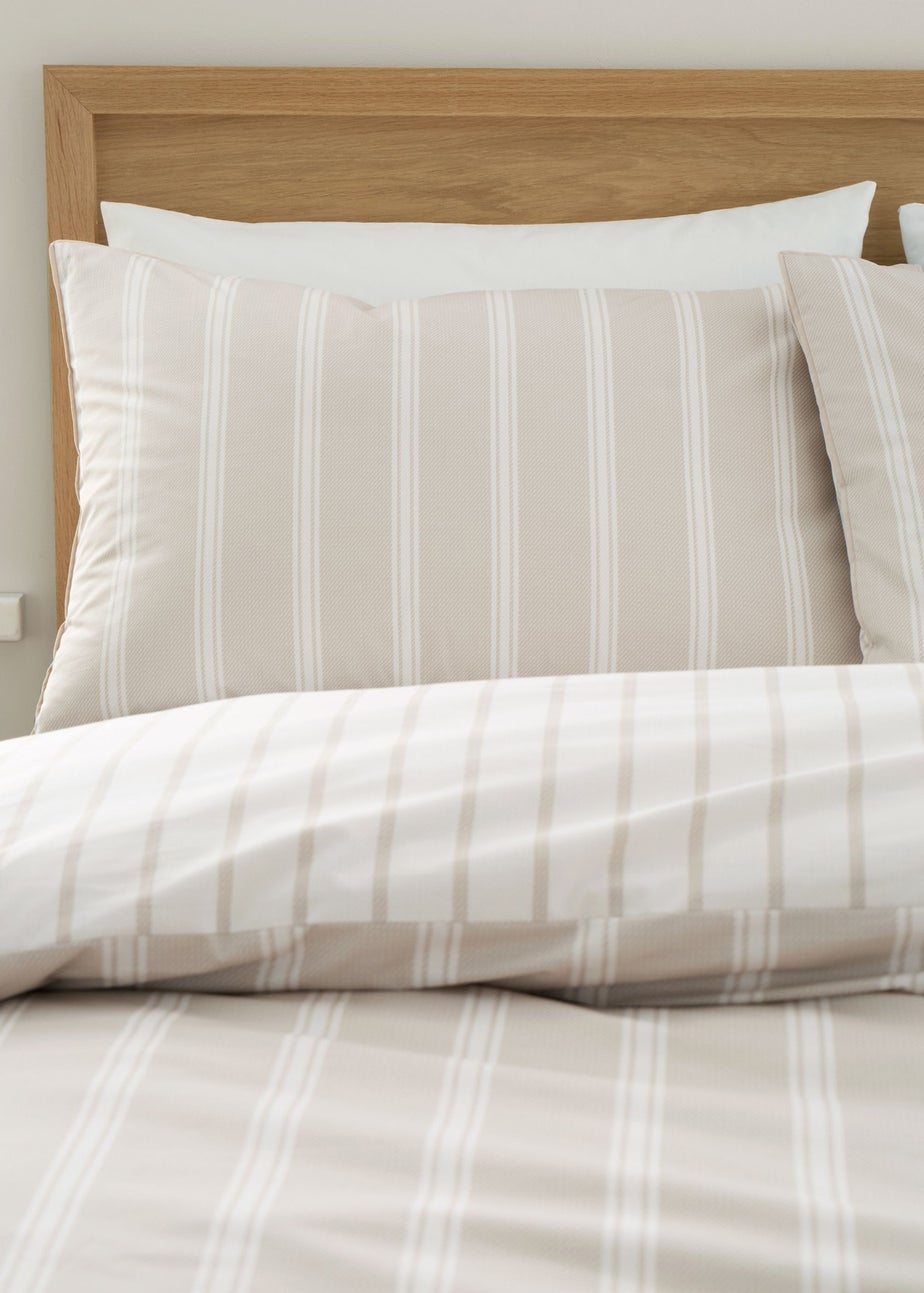 Bianca Fine Linens Ashford Stripe 200 Thread Count Cotton Percale Reversible Duvet Cover Set Natural