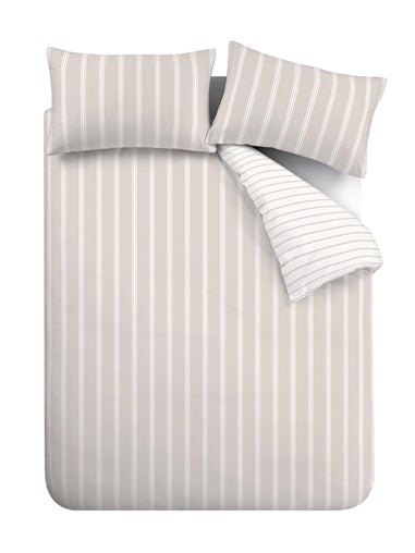 Bianca Fine Linens Ashford Stripe 200 Thread Count Cotton Percale Reversible Duvet Cover Set Natural