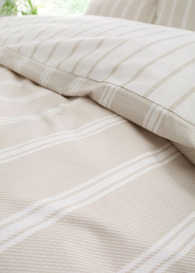Bianca Fine Linens Ashford Stripe 200 Thread Count Cotton Percale Reversible Duvet Cover Set Natural