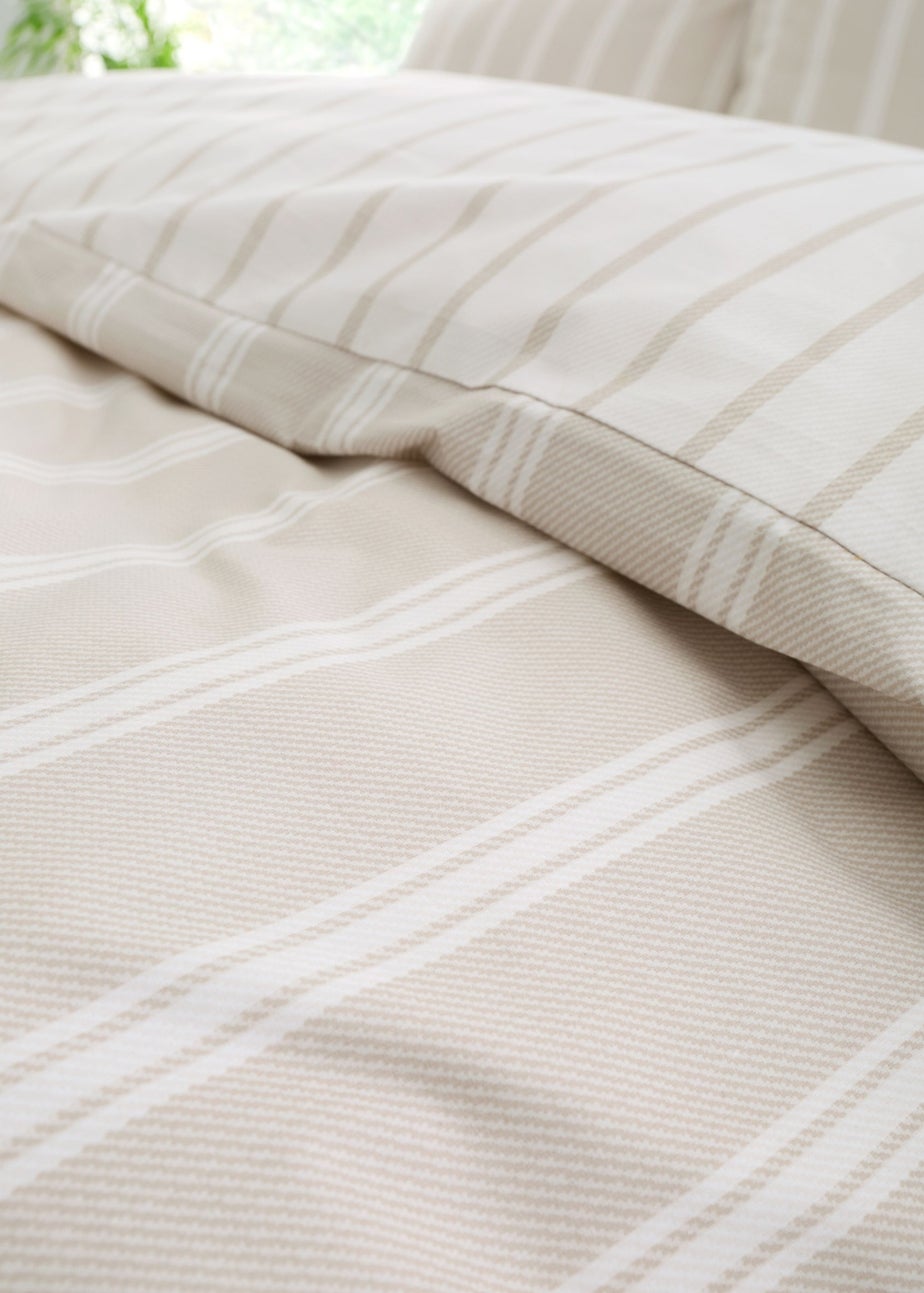 Bianca Fine Linens Ashford Stripe 200 Thread Count Cotton Percale Reversible Duvet Cover Set Natural