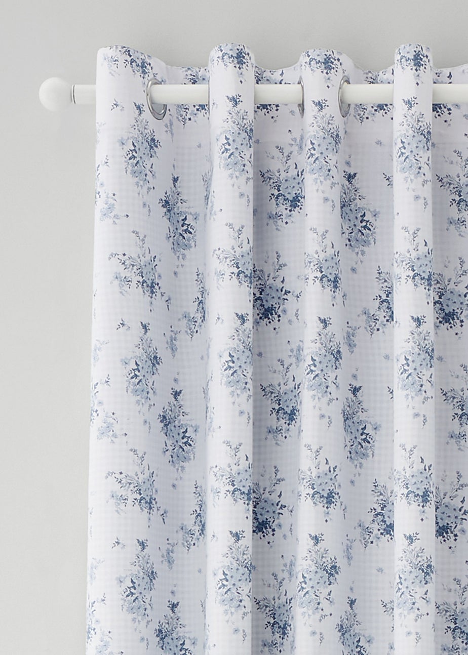 Catherine Lansfield Lucie Floral Frill Fully Reversible Eyelet Curtains Blue